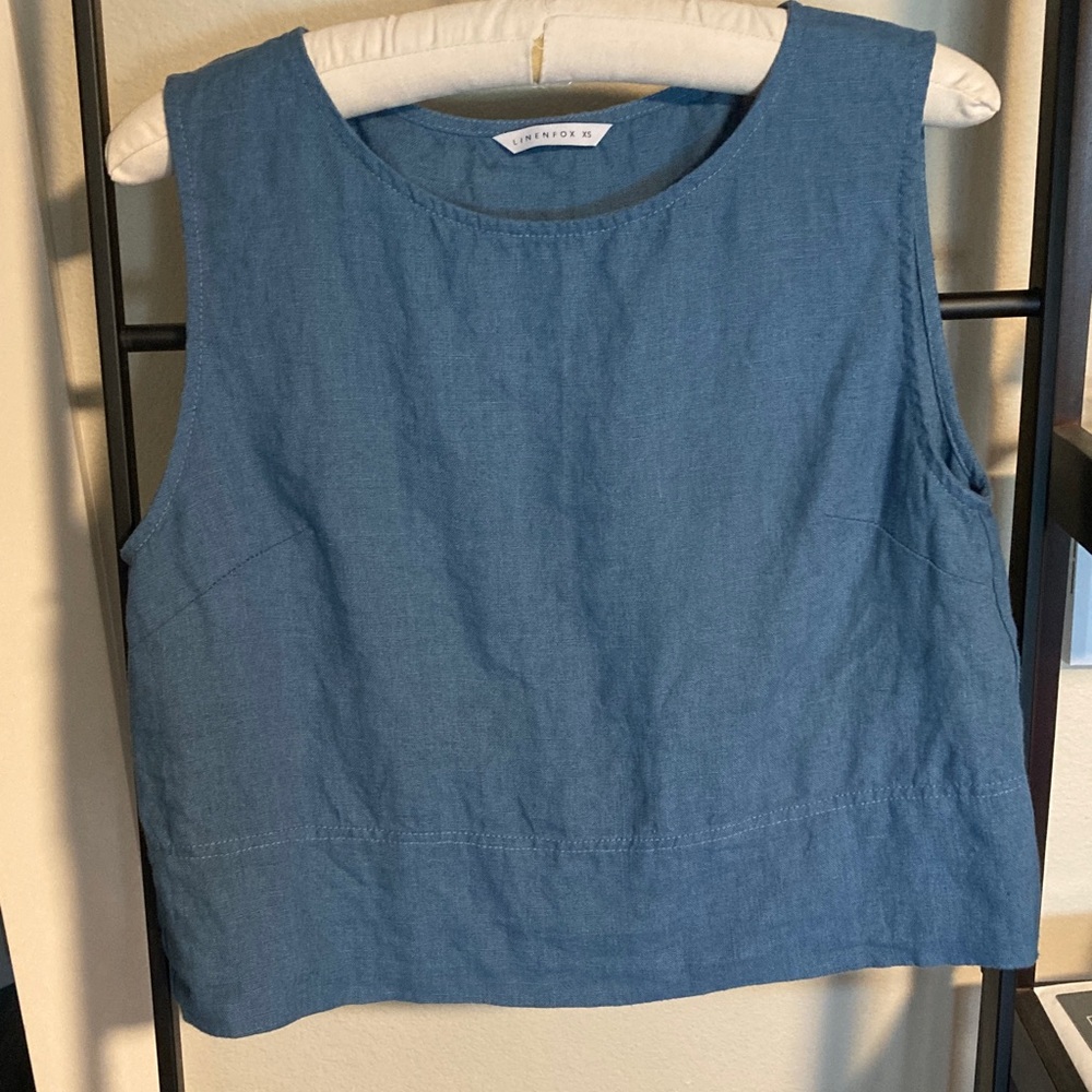 Linenfox Crop Linen Top - Stellar Blue